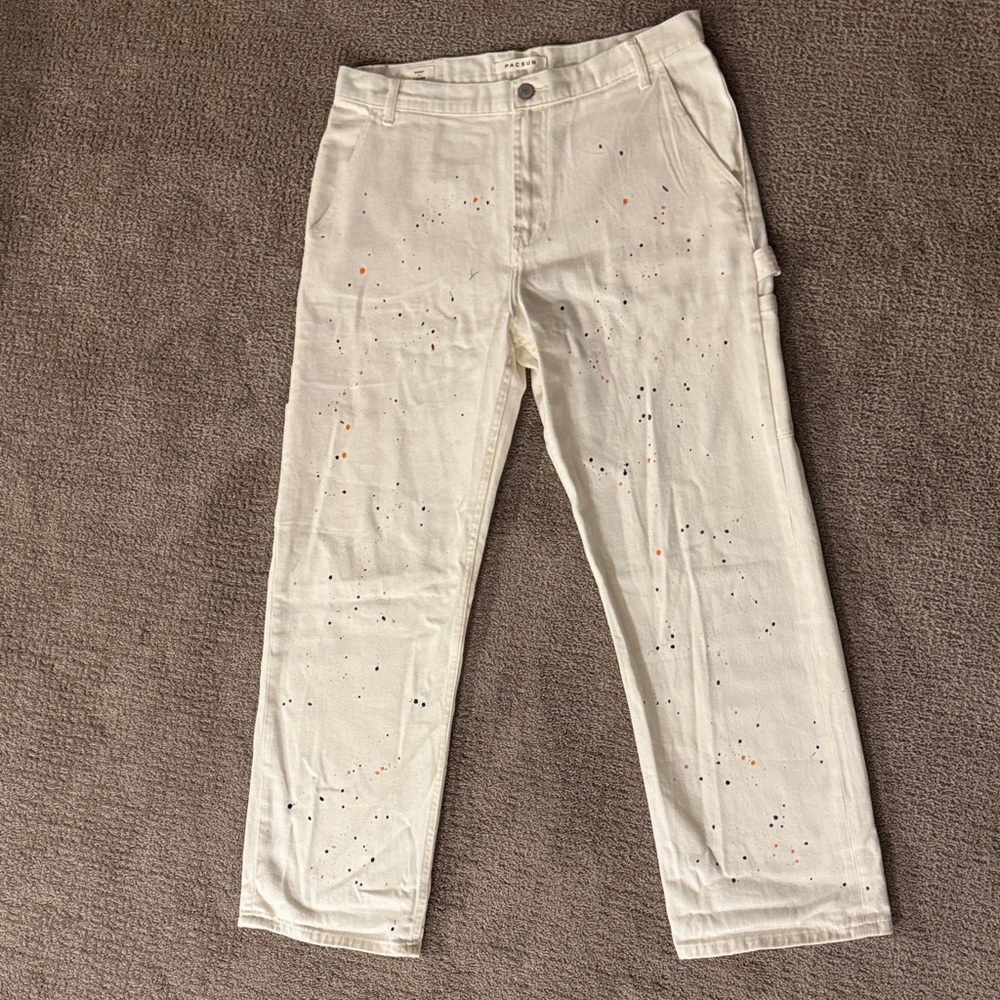 Pacsun White Splatter Paint Carpenter Baggy Jeans